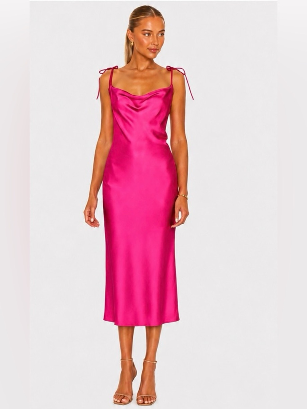 Babyboo Midi Dress Hot pink Cowl Neck Tie Strap